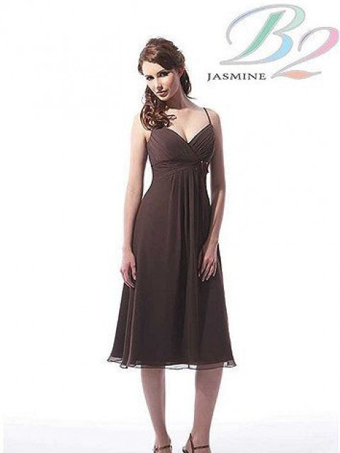 B2 Jasmine Espresso Chiffon Knee Length Dress - Concepcion Bridal & Quinceañera Boutique